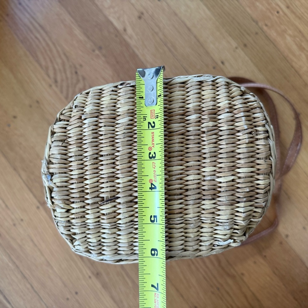 Vintage Woven Raffia Bucket Tote Multicolor with Leather Trim - Picture 12 of 13
